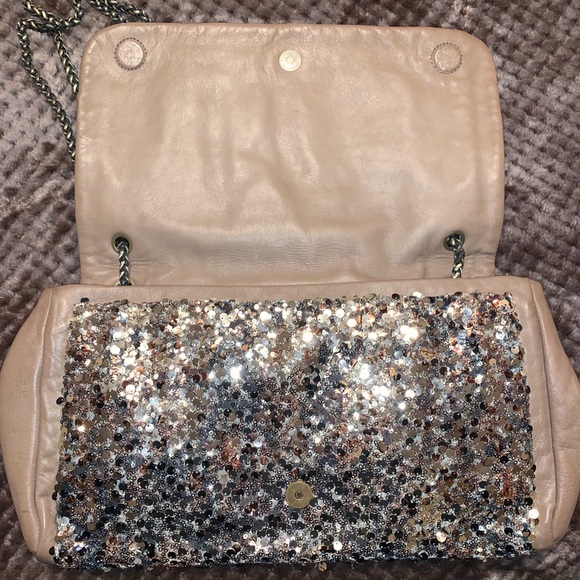 Elie Tahari dark gold sequin taupe leather bag - Picture 2 of 7